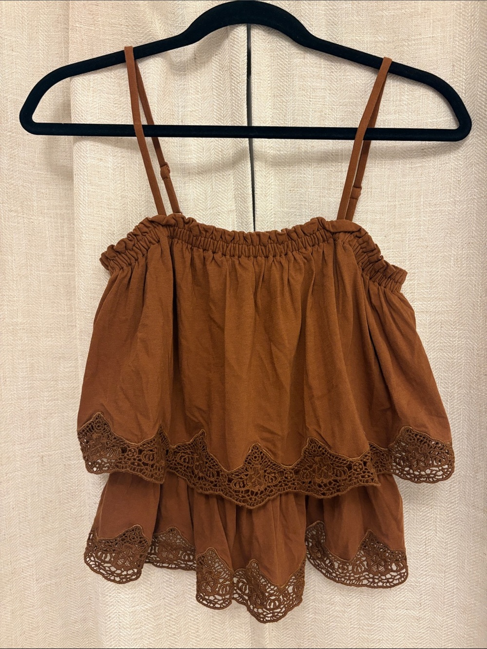 Express Rust Brown Crochet-Trim Layered Camisole